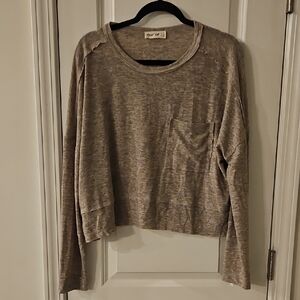 Womens Gray Brown Crop Long Sleeve Top